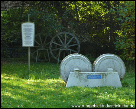 Seilscheiben (hinten) und Brikett-Presse