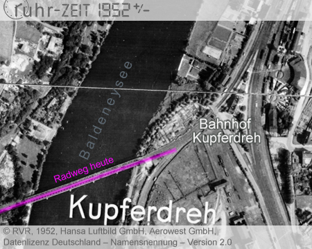 Historische Situation am Bahnhof Kupferdreh in den 1950ern