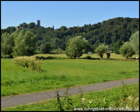 Blick vom Weg über die Auen letztmalig zur Burg Blankenstein