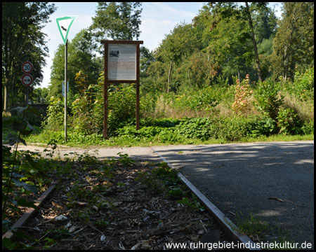 Schienenreste vor der entsprechenden Infotafel (heute Radweg)