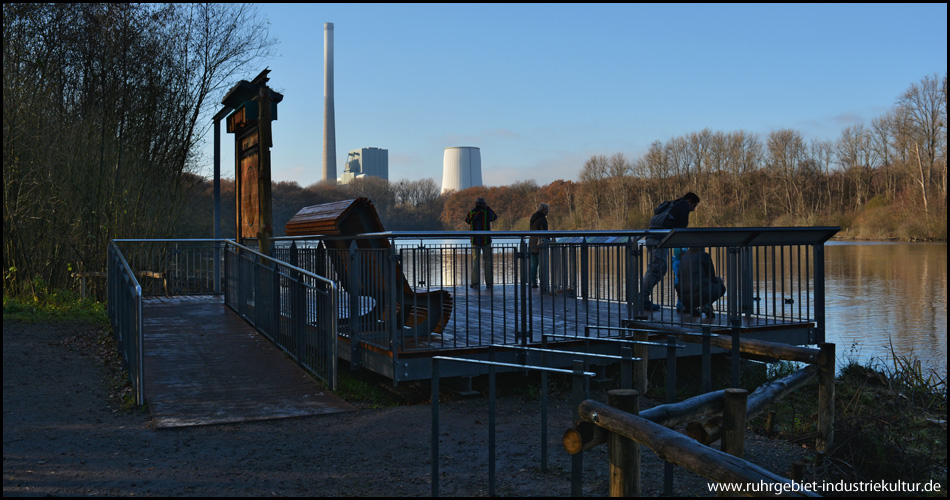 Neue Aussichtsplattform am Beversee mit Informationstafeln zur Entwicklung des Sees und Beschreibungen zu Vogelarten