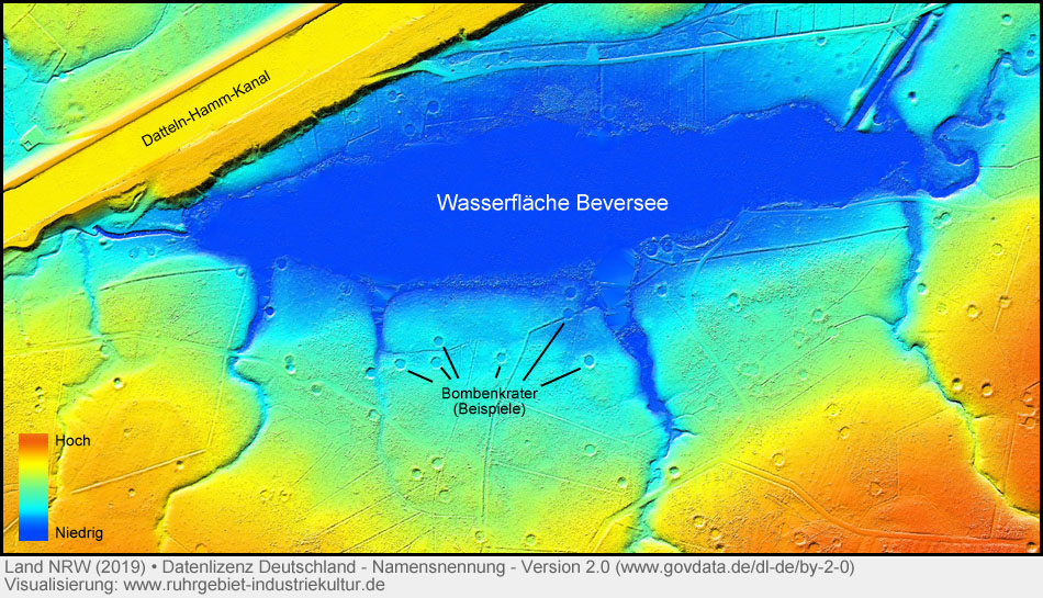 Höhenrelief-Bild vom Beversee