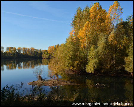 Spiegelglattes Wasser und leuchtendes Herbstlaub