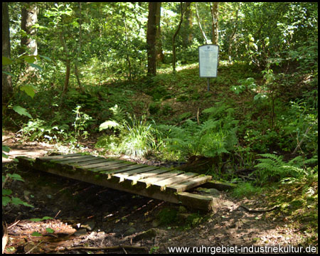 Holzbrücke über einen Bach am Schacht Regina