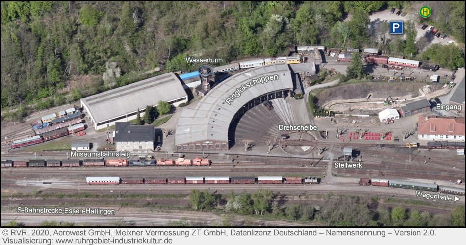 Luftbild vom Eisenbahnmuseum Bochum