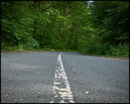 Eine Straße aus der Froschperspektive auf dem Mittelstreifen