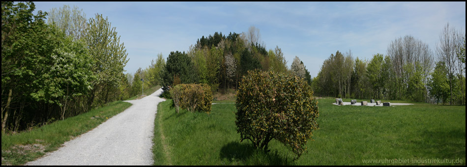 Panoramabild vom »Grünen Klassenzimmer« und dem Aufstieg zum höchsten Punkt der Halde Ewald-Fortsetzung