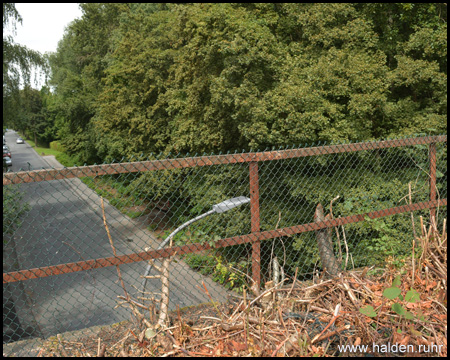 Halde rechts von der Herzogstraße von der Bahnbrücke gesehen