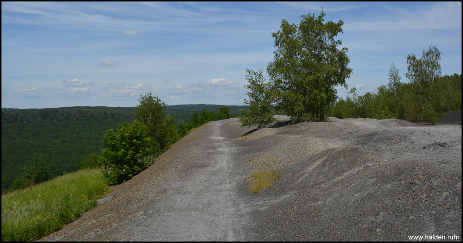 An der Kante geht´s steil bergab. Aussicht ins grüne Hügelland des Saarlands