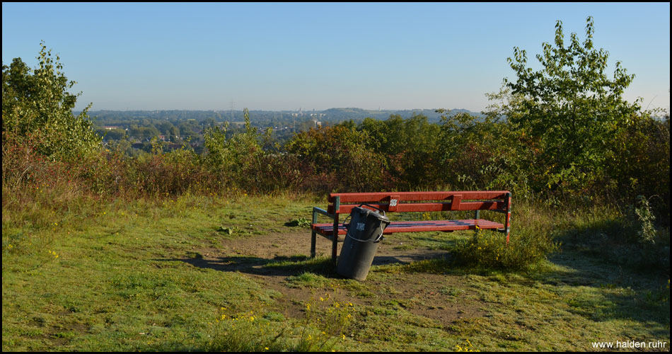 Aussichtsbank mit Blick zur Rungenberghalde im Hintergrund