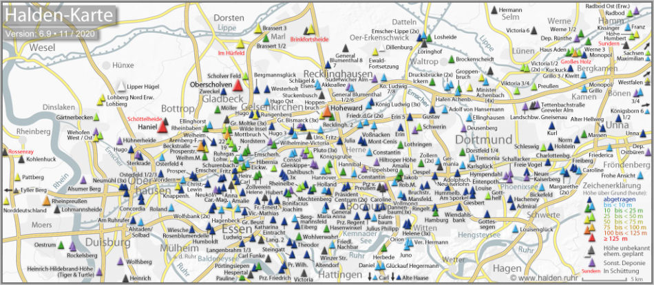 Karte Halden im Ruhrgebiet