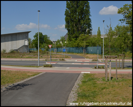 Letzte Straßenüberquerung kurz vorm Ziel (Blick zurück)