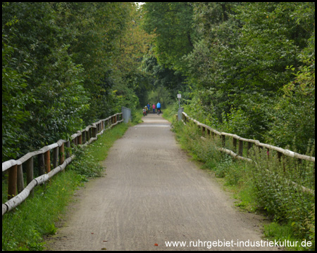 Breiter Bahntrassenradweg, leicht bergauf und geradeaus