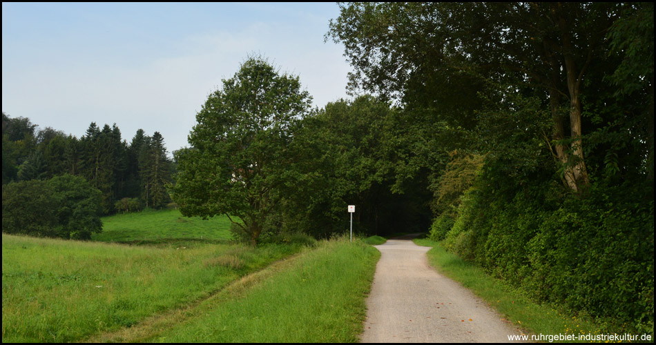 Es wird ländlich: hügeliges Hattinger Bergland im Tal des Sprockhöveler Bachs (Blick zurück)