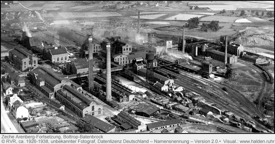 Historische Ansicht der Zeche und Halde Arenberg in Bottrop