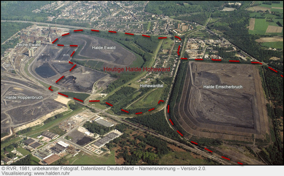 Historische Ansicht der Halden Ewald und Emscherbruch, heute Halde Hoheward
