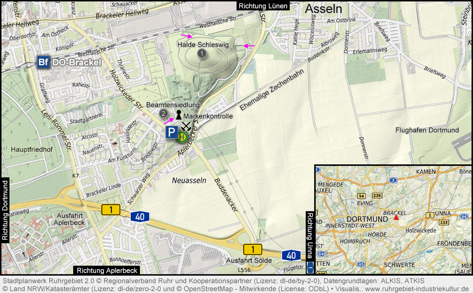 Übersichtskarte Halde Schleswig in Dortmund