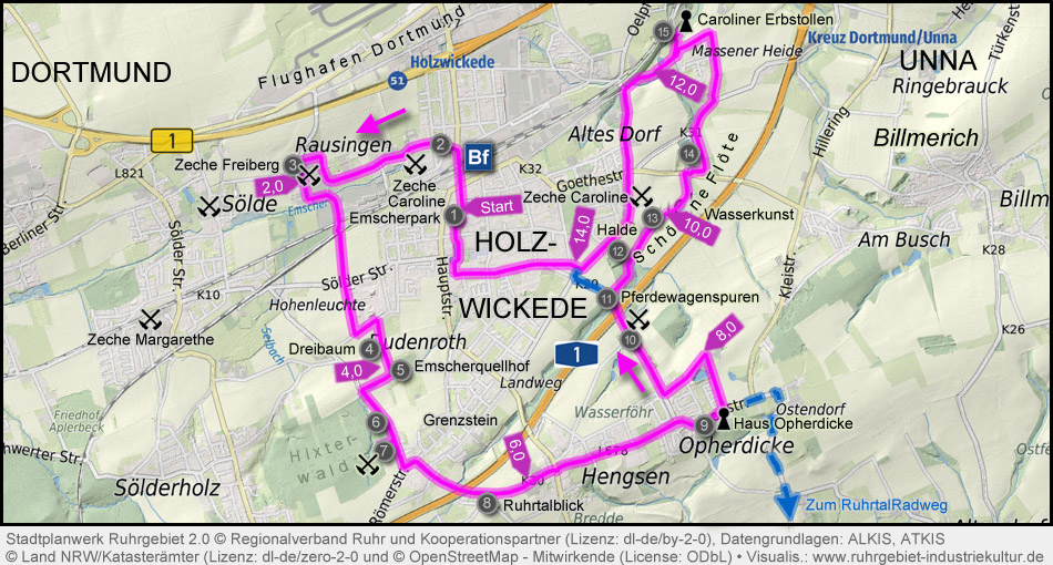 Karte Bergbaurundweg Holzwickede