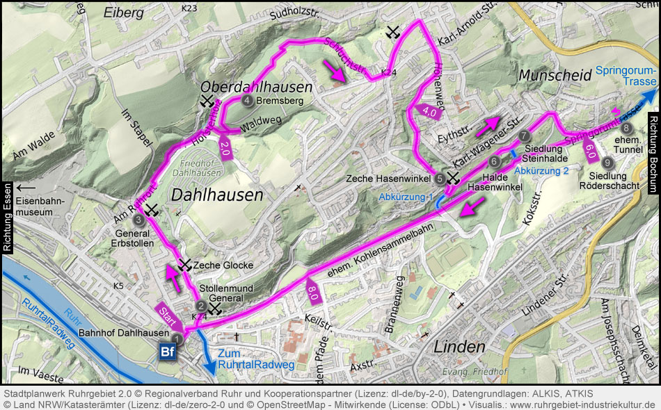 Karte Bergbauwanderweg Dahlhausen