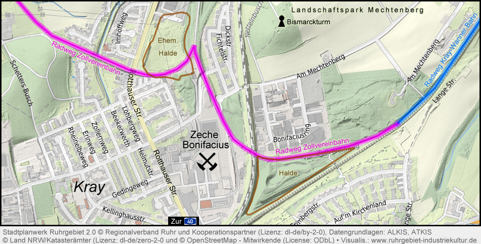 Übersichtskarte Zeche Bonifacius in Essen