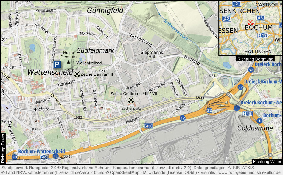 Übersichtskarte Zeche Centrum in Wattenscheid