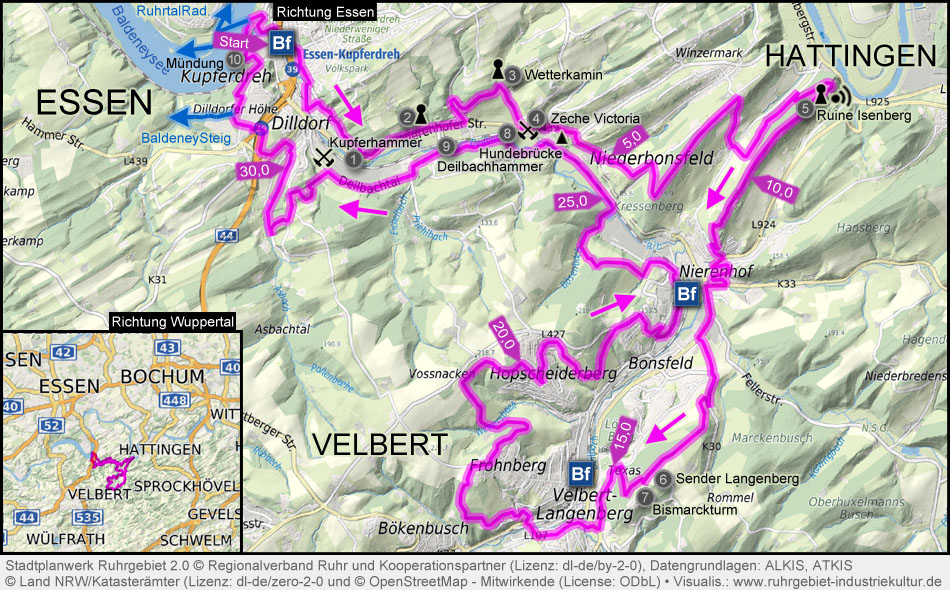 Übersichtskarte Deilbachsteig und Deilbachtal