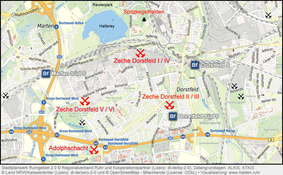Übersichtskarte Zeche Dorstfeld in Dortmund