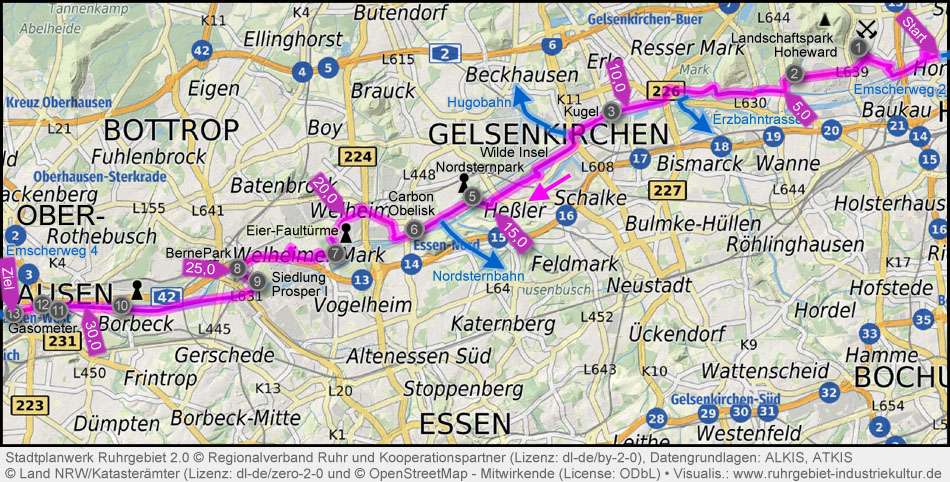 Karte Emscherweg Recklinghausen-Oberhausen