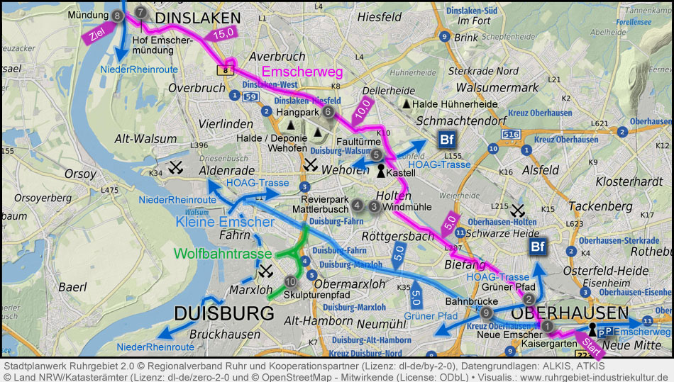 Karte Emscherweg Oberhausen-Dinslaken-Voerde