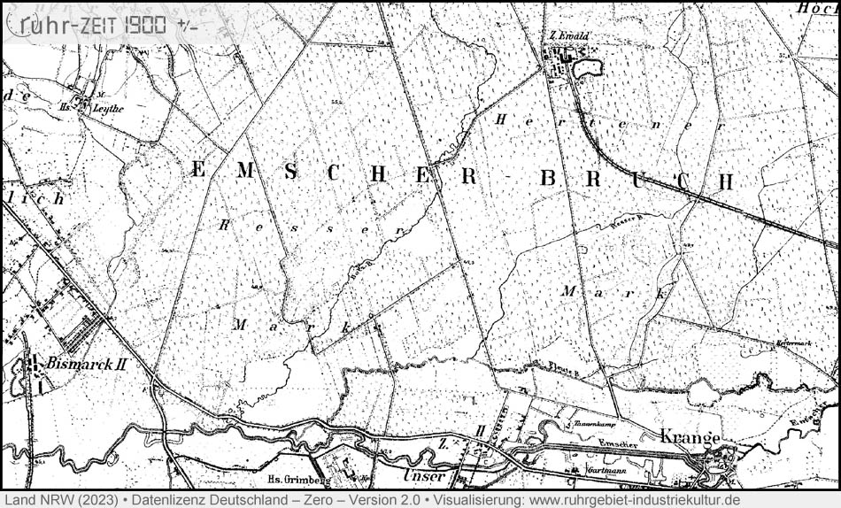Historische Karte vom Emscherbruch um 1900