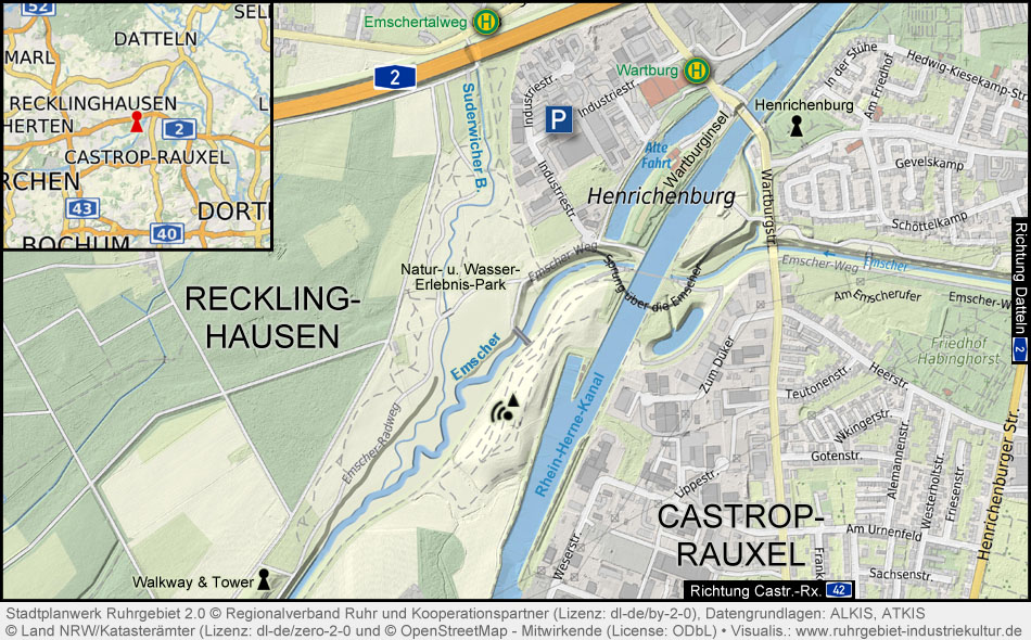 Übersichtskarte Emscherland und Emscher in Henrichenburg