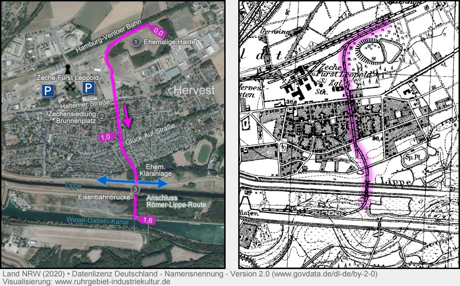 Bahntrassenradweg auf der Zechenbahn Fürst Leopold zum Kanalhafen