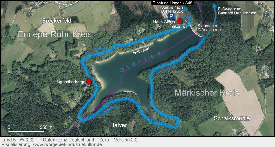 Karte Glörtalsperre mit Rundweg