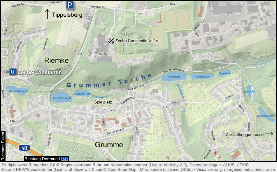 Übersichtskarte Grummer Teiche in Bochum