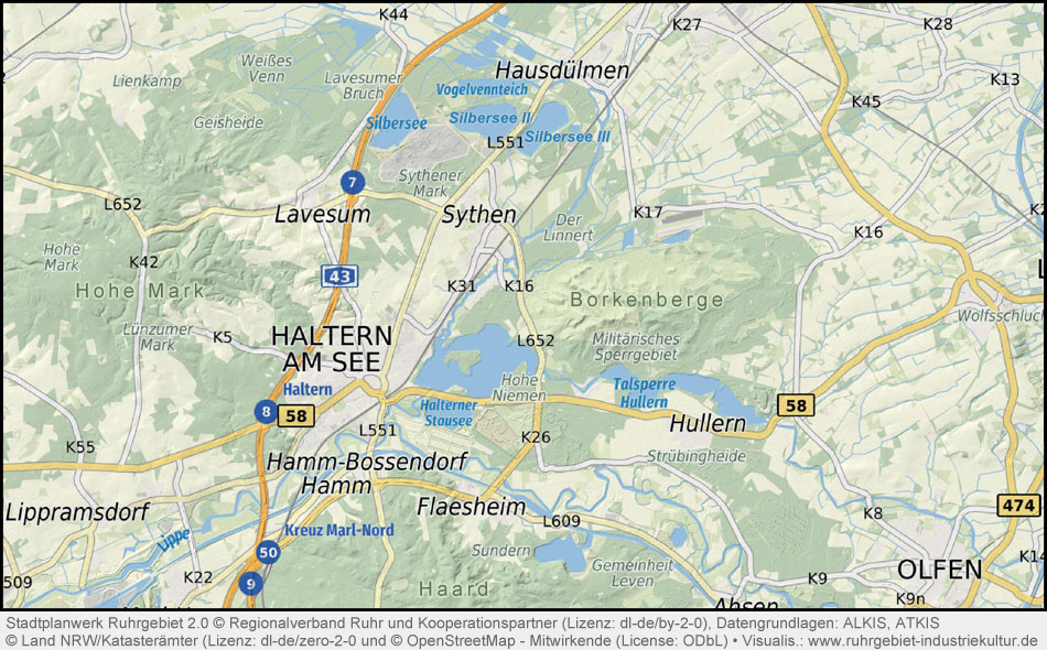 Übersichtskarte Halterner See, Hullerner See und Silbersee in Haltern