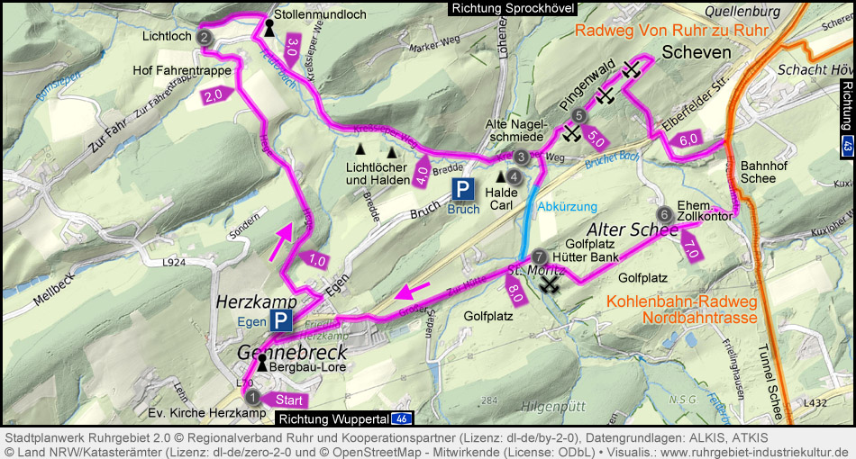 Karte Herzkämper-Mulde-Weg in Sprockhövel