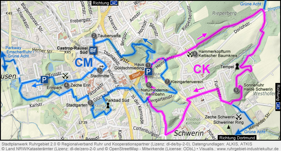 Karte Halden-Hügel-Hopping Castrop-Rauxel
