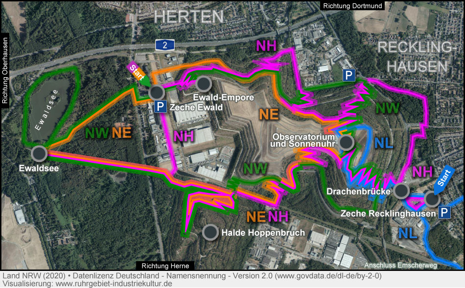 Übersichtskarte Halden-Hügel-Hopping Landschaftspark Hoheward