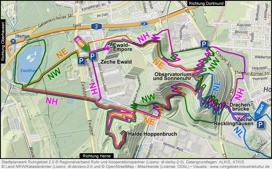 Übersichtskarte Halden-Hügel-Hopping Landschaftspark Hoheward