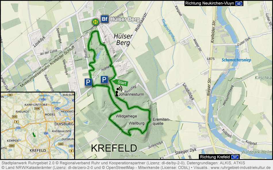 Übersichtskarte Hülser Berg in Krefeld