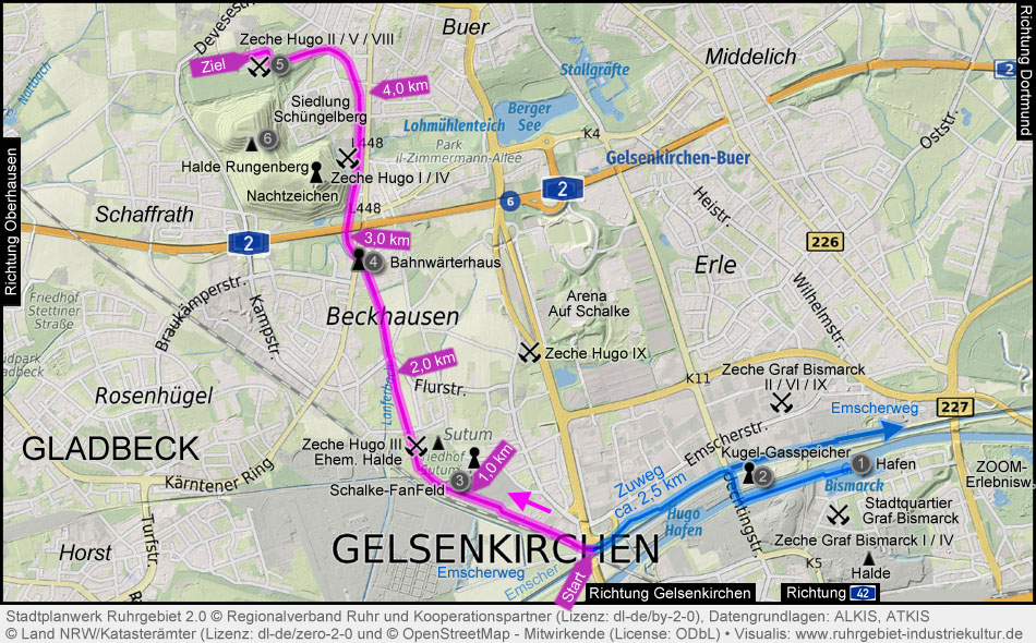 Übersichtskarte Hugobahn Bahntrassenradweg