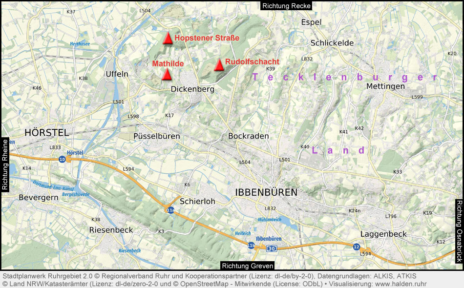 Übersichtskarte Halden in Ibbenbüren