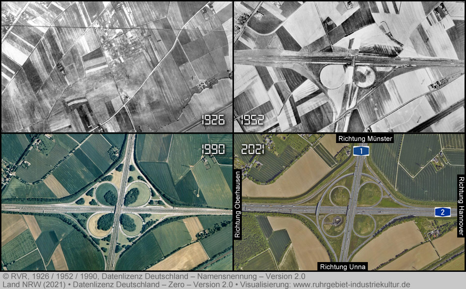 Kamener Kreuz in historischen Ansichten aus der Luft