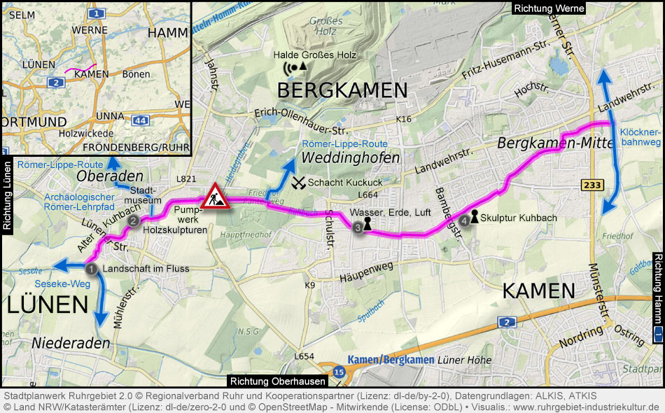 Übersichtskarte Kuhbachweg in Bergkamen