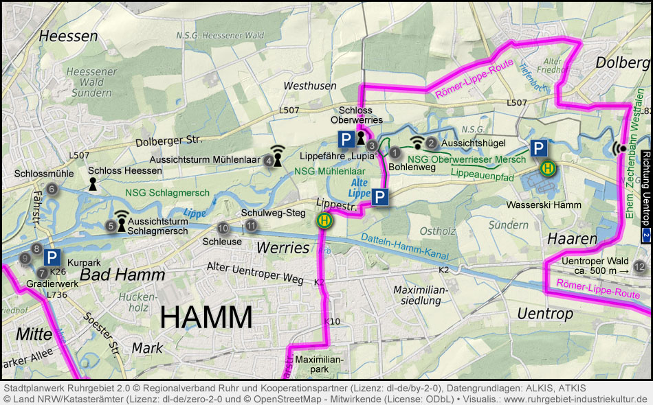 Übersichtskarte Lippeaue Hamm und Bad Hamm