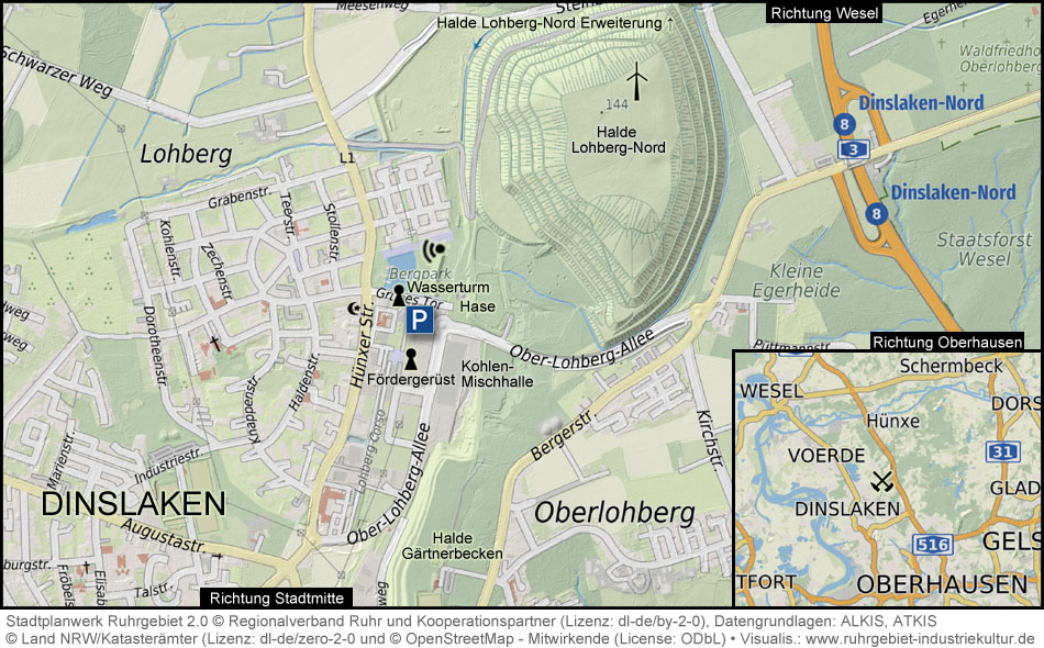 Übersichtskarte Zeche Lohberg in Dinslaken