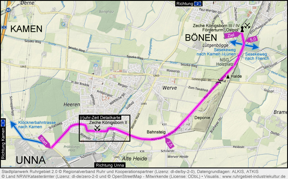 Übersichtskarte Max-von-der-Grün-Weg in Kamen und Bönen