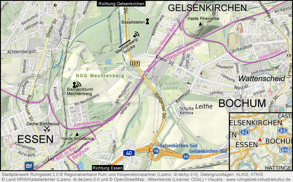 Übersichtskarte Mechtenberg mit Radwegen