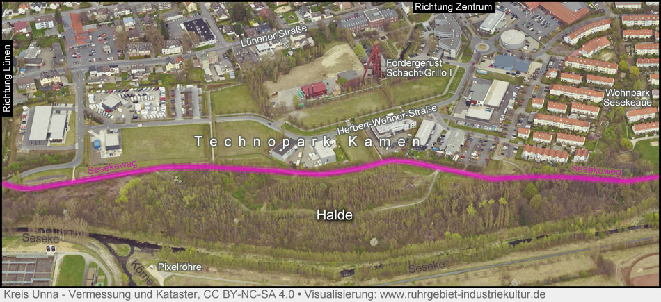 Schrägluftbild Technopark Kamen, Zeche Monopol / Grillo und Halde Monopol