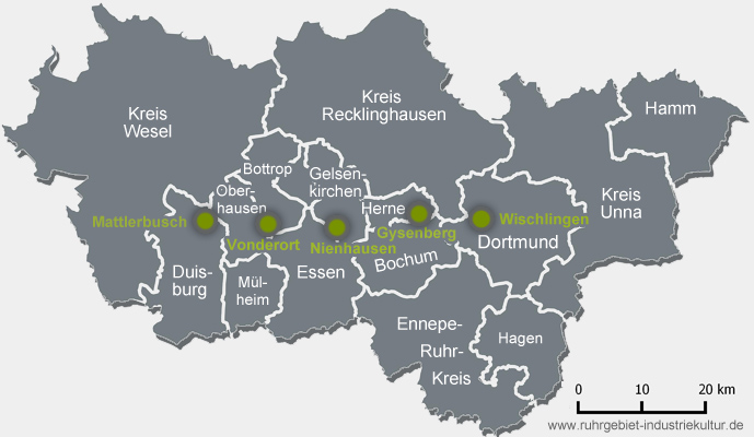 Übersichtskarte Revierparks im Ruhrgebiet